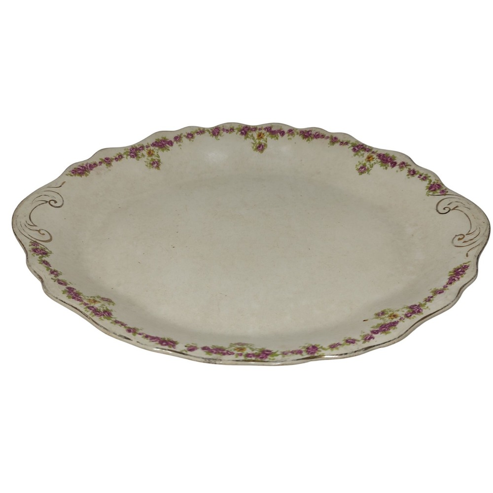 Antique Buffalo Pottery‎ Princess Serving Platter Dish Roses Gold Trim Twelve In
